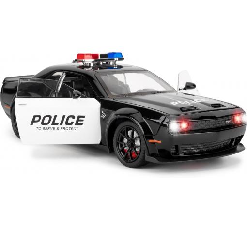 Метална кола с отварящи се врати капаци светлини и звуци Dodge Challenger Police - 1:24