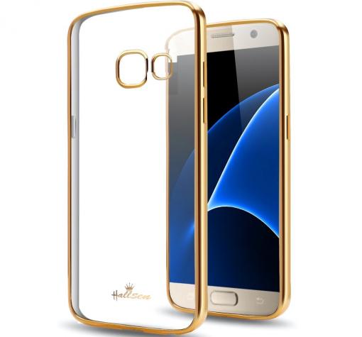 Луксозен силиконов калъф / гръб / TPU Hallsen за Samsung A5 2016 A510 - прозрачен / златист кант