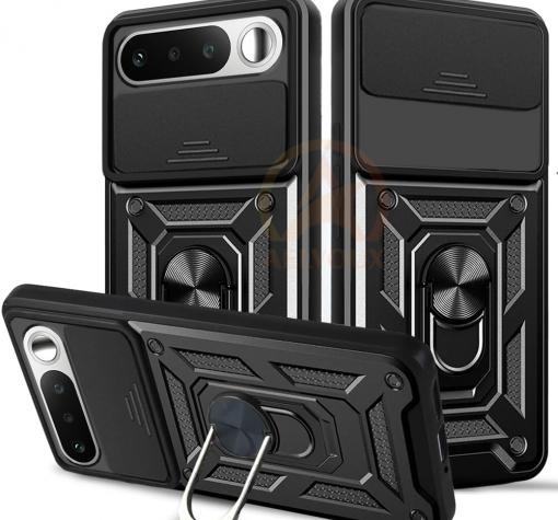 Удароустойчив твърд гръб / Кейс Defender Armor Ring Magnetic Holder lens cover Realme 16 5G - черен
