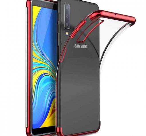 Луксозен силиконов калъф / гръб / TPU за Samsung A50 / A50S / A30S - прозрачен / червен кант
