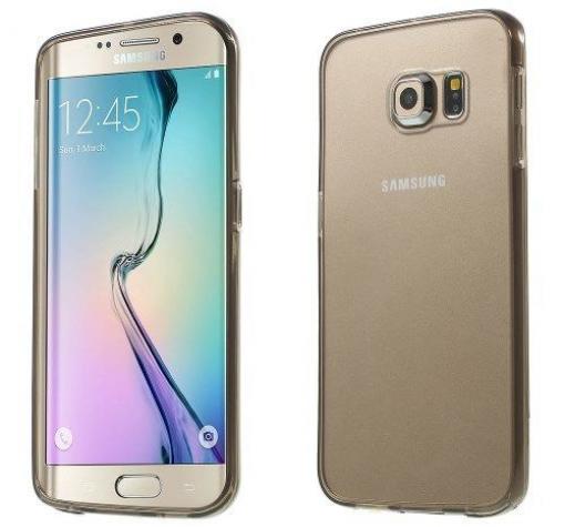 Твърд гръб / капак / със силиконов кант за Samsung S6 Edge G925 - прозрачен със сив кант