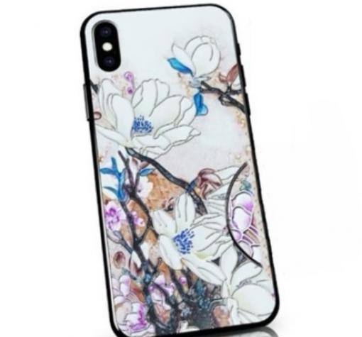 Твърд гръб със силиконов кант за Huawei P40 lite E - бял / Flowers