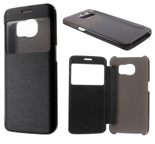 Кожен калъф Flip тефтер View Window Leather за Samsung S6 Edge G925 - черен
