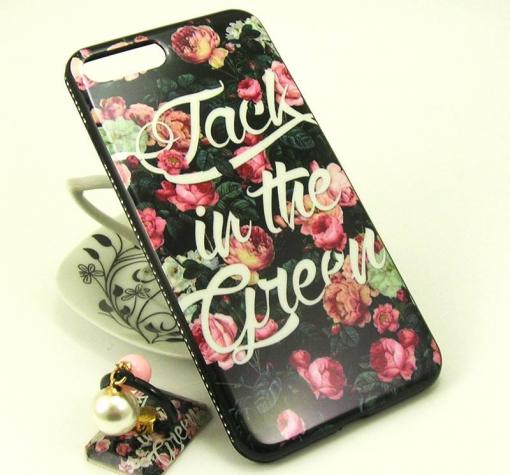 Луксозен твърд гръб със стойка за Apple iPhone 7 Plus / iPhone 8 Plus - черен / цветя / Jack in the Green