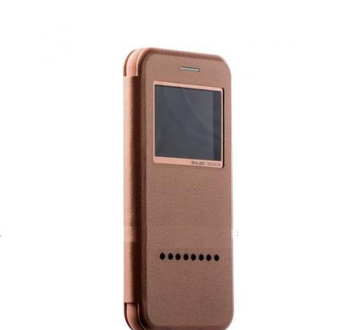 Оригинален кожен калъф със стойка ZHUSE за Apple iPhone 7 - Rose Gold