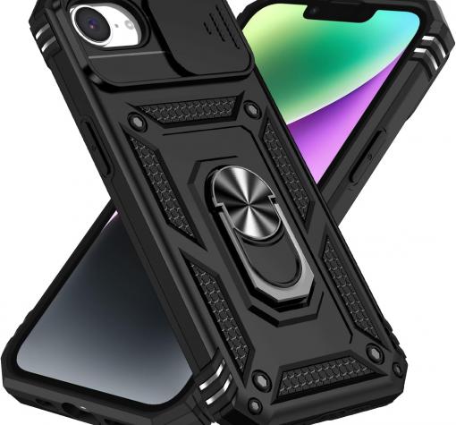 Силиконов твърд гръб TPU кейс Slide Camera Case Magnetic Finger Ring Car Holder за iPhone 16e
