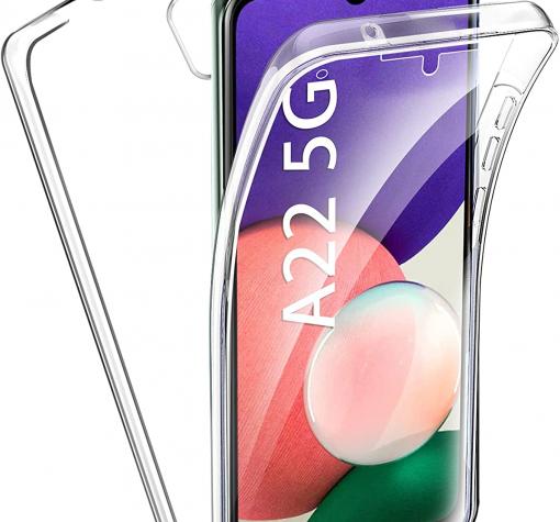 Tвърд гръб 360° кейс със силиконова част за Samsung A22 5G - прозрачен