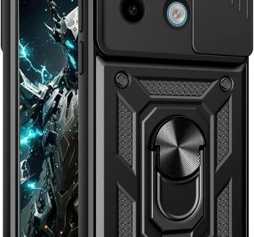 Удароустойчив гръб TPU кейс Slide Camera Case Magnetic Finger Ring Car Holder за Xiaomi Redmi Note 13 Pro 5G - черен
