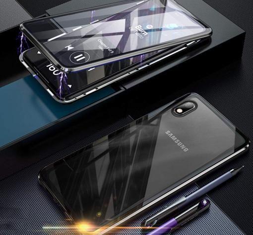 Магнитен калъф Bumper Case 360° FULL за Samsung A10/M10 - прозрачен / черна рамка