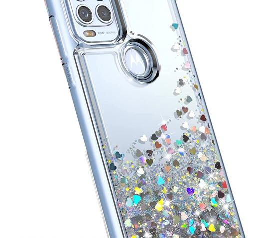 Луксозен твърд гръб 3D Water Case за Motorola Moto G10 / Moto G10 Power - прозрачен / течен гръб / сърца / сребрист