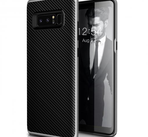 Луксозен силиконов калъф / гръб / TPU за Samsung Note 8 N950 - черен / сребрист кант / carbon