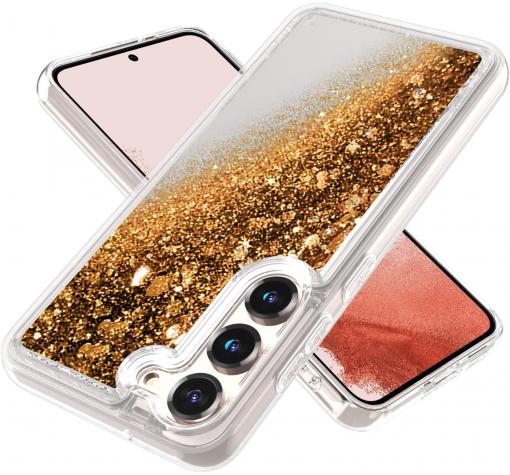 Луксозен твърд гръб / кейс / 3D Water Case за Samsung A34 5G - прозрачен кейс с течен брокат / златист