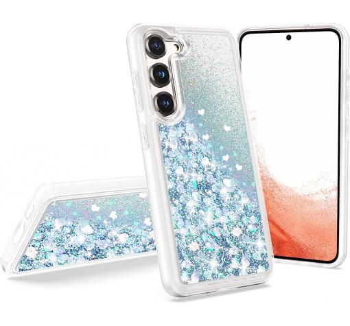 Луксозен твърд гръб / кейс / 3D Water Case за Samsung A34 5G - прозрачен кейс с течен брокат / сребрист