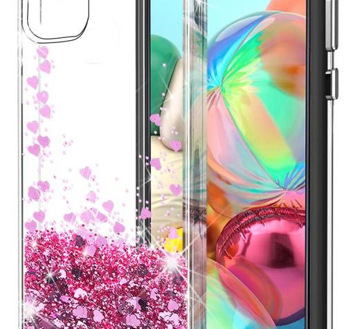 Луксозен твърд гръб 3D Water Case за Samsung S10 Lite / A91 - прозрачен / течен гръб с брокат / сърца / розов