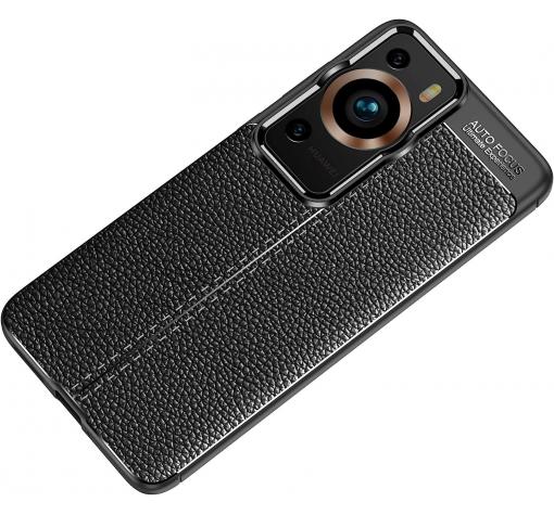 Луксозен силиконов калъф / гръб / TPU кейс за Huawei P60 Pro - черен / имитиращ кожа