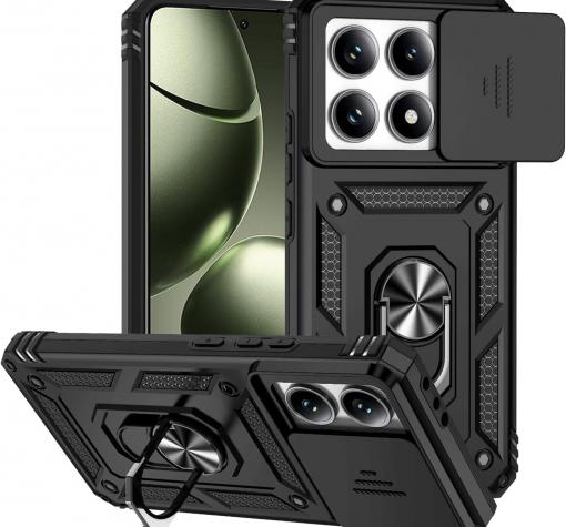 Удароустойчив гръб TPU кейс Slide Camera Case Magnetic Finger Ring Car Holder за Xiaomi 14T / Xiaomi 14T Pro - черен