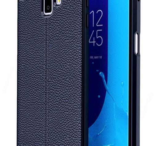 Луксозен силиконов калъф / гръб / TPU за Samsung J4 2018 - тъмно син / имитиращ кожа