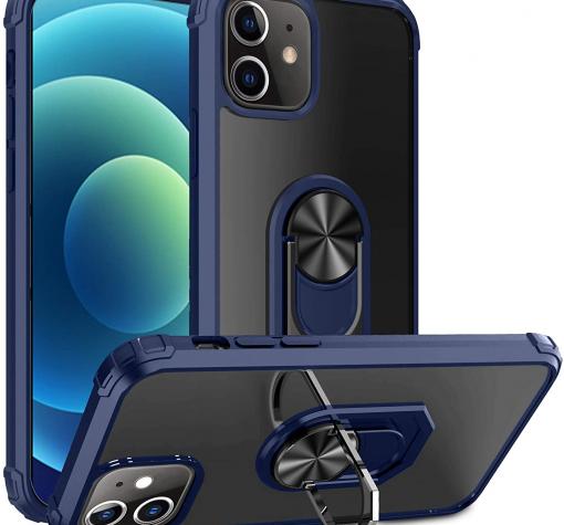 Удароустойчив гръб със стойка и магнитно захващане за Apple iPhone 12 mini 5.4" – прозрачен / син кант