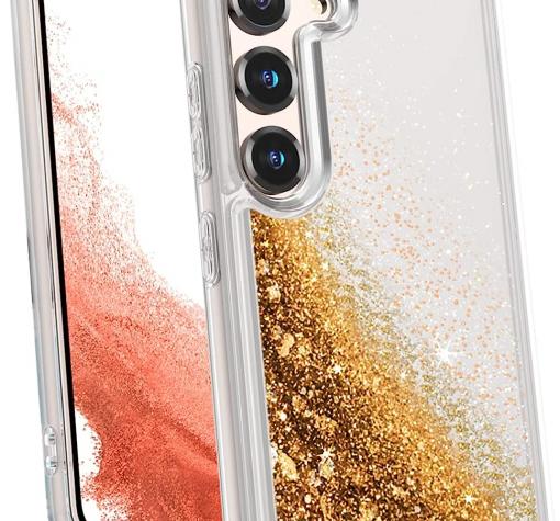 Луксозен твърд гръб / кейс / 3D Water Case за Samsung A54 5G - прозрачен кейс с течен брокат / златист