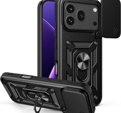 Удароустойчив гръб TPU кейс за Honor 600 Pro Ring Armor Case - черен