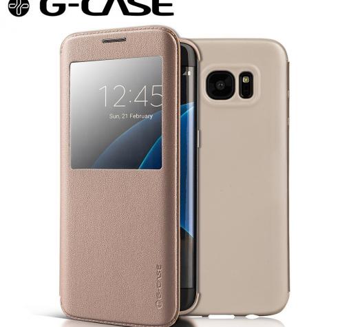 Луксозен калъф Flip тефтер S-View G-CASE Classic Series за Samsung S7 Edge G935 - златист