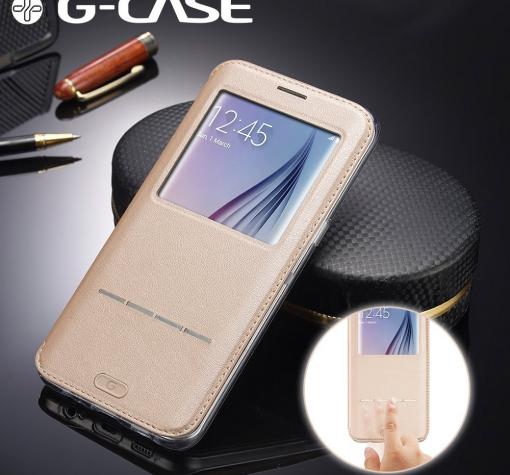 Луксозен калъф Flip тефтер със стойка S-View G-CASE за Samsung S7 G930 - златист