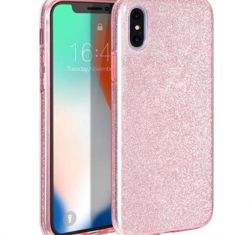 Силиконов калъф / гръб / TPU за Apple iPhone X / iPhone XS - розов / брокат