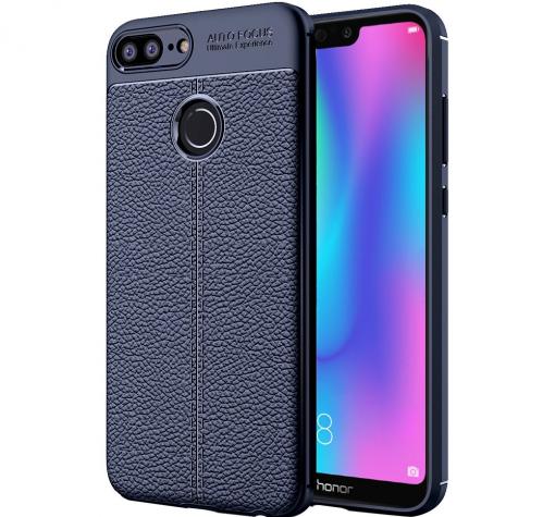 Луксозен силиконов калъф / гръб / TPU за Huawei Y7 2018 / Y7 2018 Prime - тъмно син / имитиращ кожа