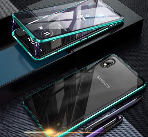 Магнитен калъф Bumper Case 360° FULL за Samsung A10/M10 - прозрачен / зелена рамка