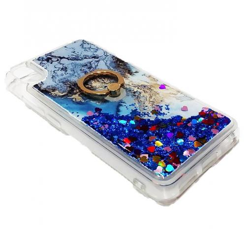 Луксозен силиконов калъф / гръб / tpu 3D Water Case със стойка за Xiaomi Redmi 7A - мрамор / син брокат и сърца