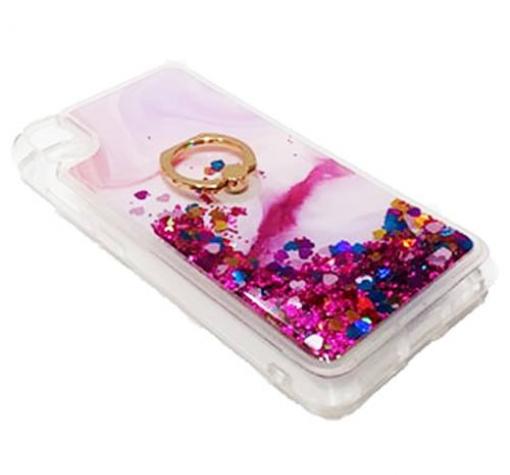 Луксозен силиконов калъф / гръб / tpu 3D Water Case със стойка за Xiaomi Redmi 7A - мрамор / розов брокат и сърца