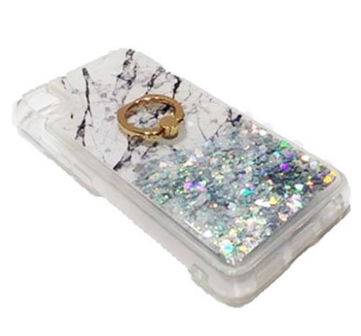 Луксозен силиконов калъф / гръб / tpu 3D Water Case със стойка за Xiaomi Redmi 7A - мрамор / сребрист брокат и сърца