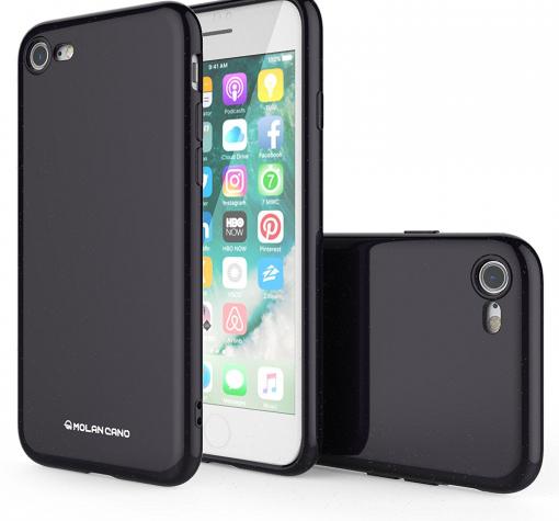 Силиконов калъф / гръб / Molan Cano Glossy Jelly Case за Apple iPhone 7 / iPhone 8 - черен / гланц / брокат