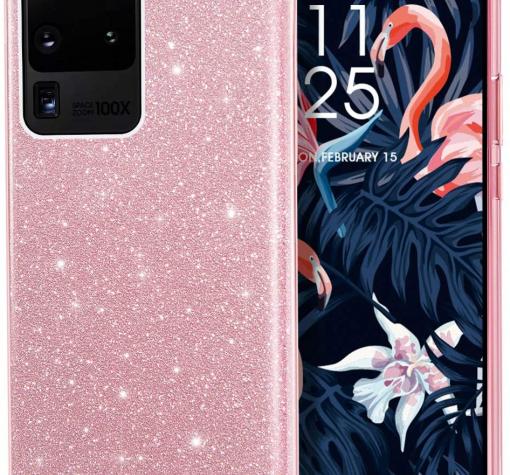 Силиконов калъф / гръб / TPU за Samsung S20 Ultra - розов / брокат