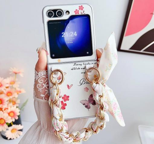 Луксозен гръб / кейс / Flowers Case за Samsung Z Flip 6 - бял / цветя и пеперуди