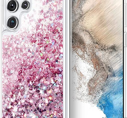 Луксозен твърд гръб / кейс / 3D Water Case за Samsung S21 FE 5G - прозрачен / течен гръб с брокат / розов