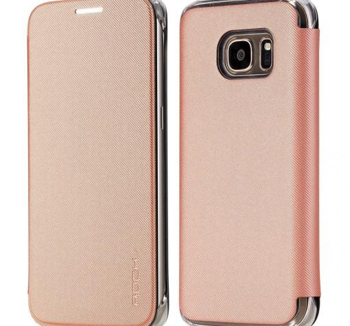 Луксозен кожен калъф тефтер ROCK Veena Series за Samsung S7 Edge G935 - Rose Gold