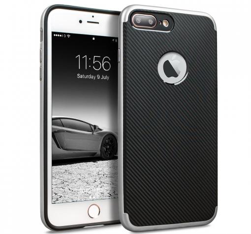 Луксозен силиконов калъф / гръб / TPU за Apple iPhone 7 Plus - черен със сребрист кант / carbon