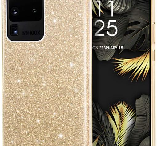 Силиконов калъф / гръб / TPU за Samsung S20 Ultra - златист / брокат