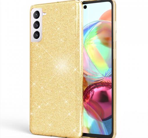 Силиконов калъф / гръб / TPU за Samsung S21 Plus - златист / брокат