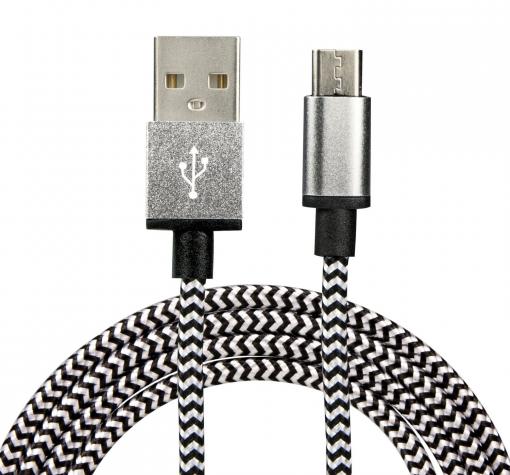 Micro USB кабел за зареждане и пренос на данни с дължина 2m за Samsung, LG, HTC, Sony, Lenovo и други - бял и черно