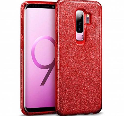 Силиконов калъф / гръб / TPU за Samsung S9 Plus G965 - червен / брокат