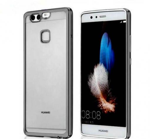 Луксозен силиконов калъф / гръб / TPU за Huawei P9 - прозрачен / графит кант