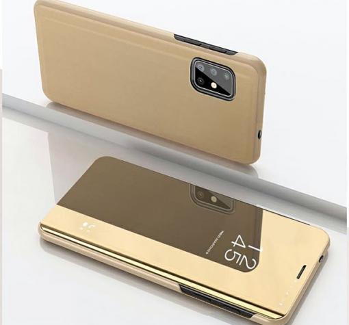 Луксозен калъф Clear View Cover с твърд гръб за Samsung S20 Ultra - златист