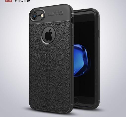 Луксозен силиконов калъф / гръб / TPU за iPhone 6 / iPhone 6S - черен / имитиращ кожа