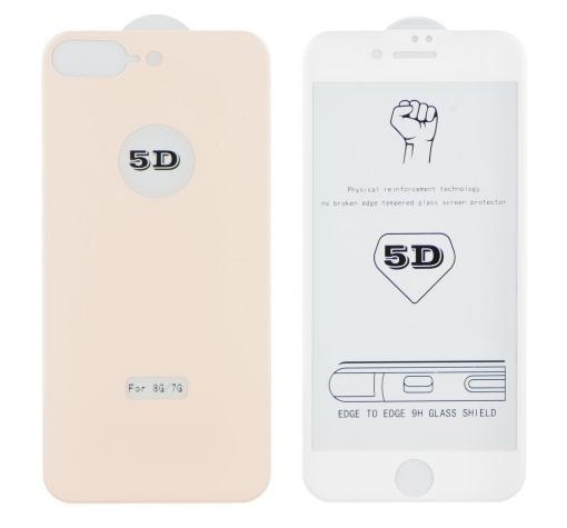 5D full cover Tempered glass Full Glue screen protector Apple iPhone 7 Plus / iPhone 8 Plus / Извит стъклен скрийн протектор с лепило за Apple iPhone 7 Plus / iPhone 8 Plus - лице и гръб / бяло и розово