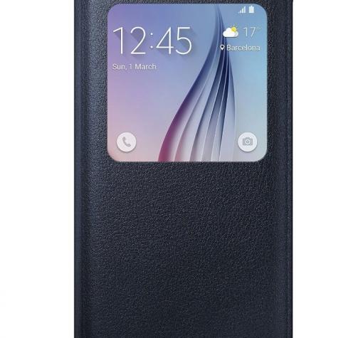 Кожен калъф Flip Cover S View тип тефтер за Samsung S6 Edge G925 - черен