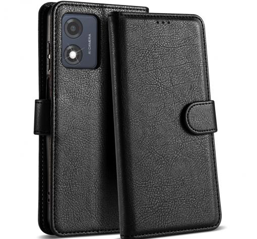 Луксозен кожен калъф Flip тефтер със стойка за TCL 30SE - черен