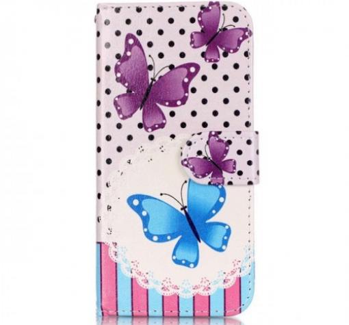 Кожен калъф Flip тефтер със стойка за Apple iPhone 7 - Butterflise / пеперуди / розов