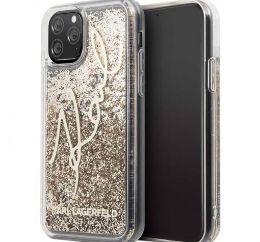 Оригинален силиконов гръб 3D Water Case за Apple iPhone 11 Pro Max 6.5" - прозрачен / златист брокат / KARL LAGERFELD